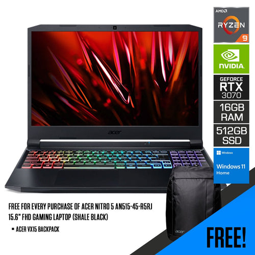 ACER NITRO 5 AN515 - 45 - R5RJ GAMING LAPTOP (SHALE BLACK) | 15.6” FHD | RYZEN 9 5900HX | 16GB DDR4 | 512GB SSD | RTX 3070 | WIN11 + ACER VX15 BACKPACK - Nectostry