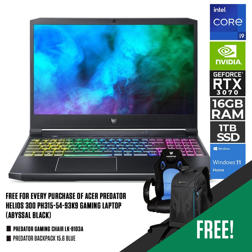 ACER PREDATOR HELIOS 300 PH315 - 54 - 93K9 GAMING LAPTOP (ABYSSAL BLACK) | 15.6” FHD | i9 - 11900H | 16GB DDR4 | 1TB SSD | RTX 3070 | WIN11 + PREDATOR GAMING CHAIR LK - 8103A + PREDATOR BACKPACK 15.6 BLUE - Nectostry
