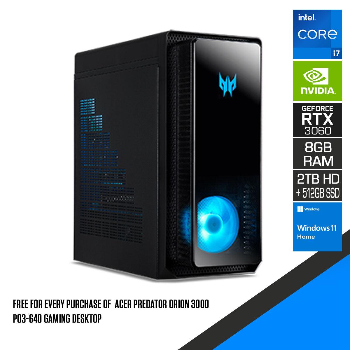 Acer Predator Orion 3000 PO3 - 640 Gaming Desktop | i7 - 12700 | 8GB RAM | 2TB HDD + 512GB SSD | RTX 3060 | Windows 11 Home - Nectostry