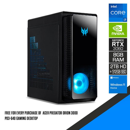Acer Predator Orion 3000 PO3 - 640 Gaming Desktop | i7 - 12700 | 8GB RAM | 2TB HDD + 512GB SSD | RTX 3060 | Windows 11 Home - Nectostry