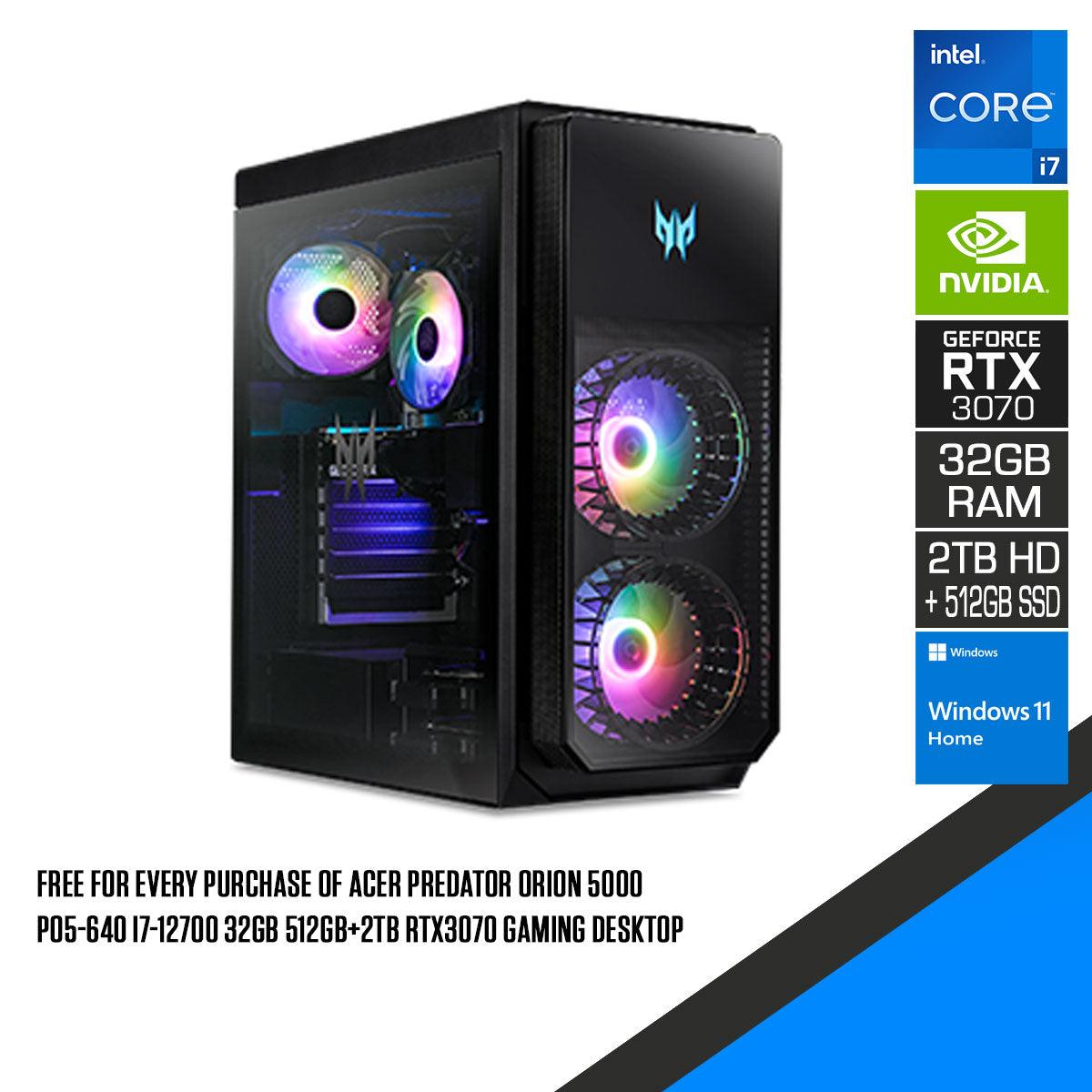 Acer Predator Orion 5000 PO5 - 640 Gaming Desktop | i7 - 12700 | 32GB RAM | 512GB SSD + 2TB HDD | RTX 3070 | Windwos 11 Home - Nectostry