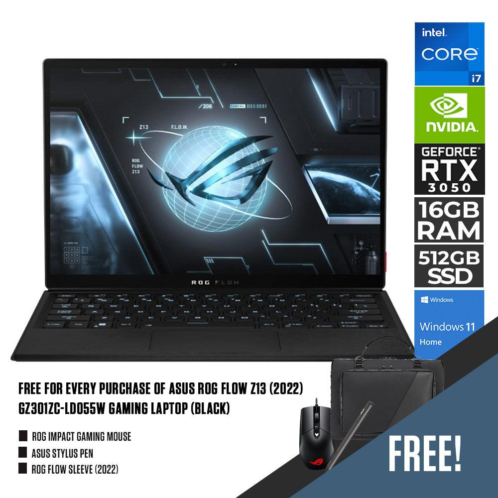 ASUS ROG Flow Z13 (2022) GZ301ZC - LD055W Gaming Laptop (Black) | 13.4" FHD| i7 - 12700H | 16GB LPDDR5 | 512 SSD | RTX™ 3050 | Windows 11 Home + ROG Flow Sleeve (2022) + ROG Impact Gaming Mouse + ASUS Stylus Pen - Nectostry