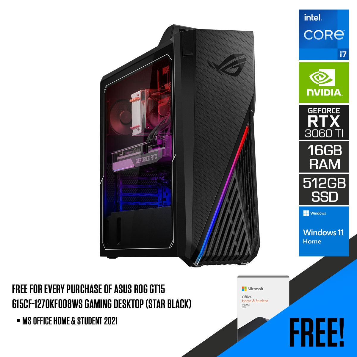 Asus ROG G15CF - 1270KF007WS Gaming Desktop (Star Black) | i7 - 12700KF | 16 GB RAM DDR4 | 512 GB SSD | RTX3060Ti | Windows 11 Home | MS Office Home & Student 2021 - Nectostry