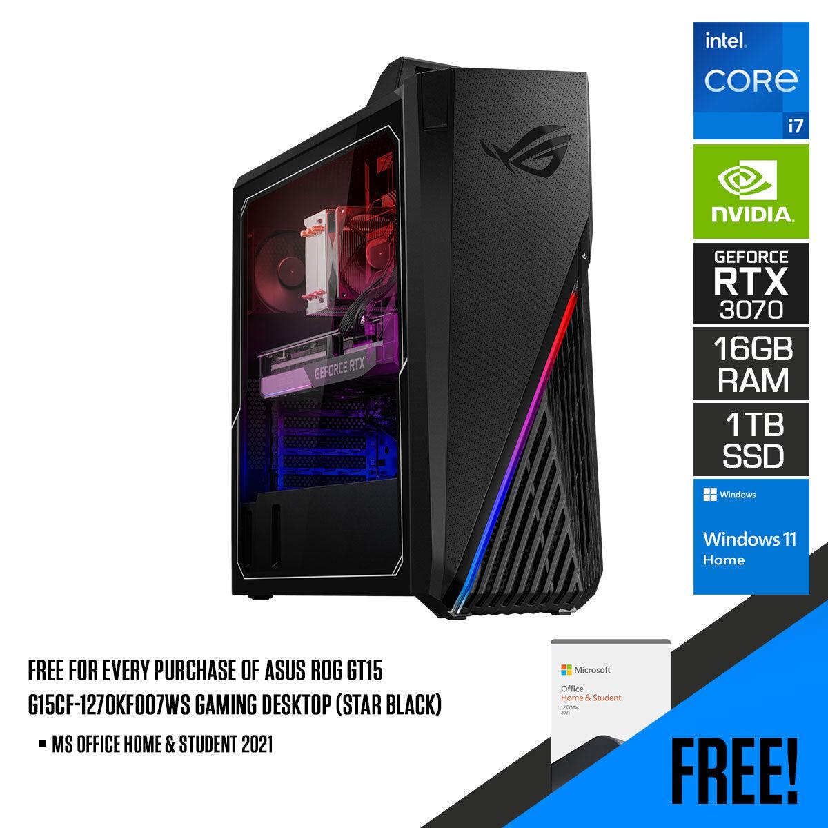 Asus ROG G15CF - 1270KF008WS Gaming Desktop (Star Black) | i7 - 12700K | 16GB RAM DDR4 | 1TB SSD | RTX3070 | Windows 11 Home | MS Office Home & Student 2021 - Nectostry