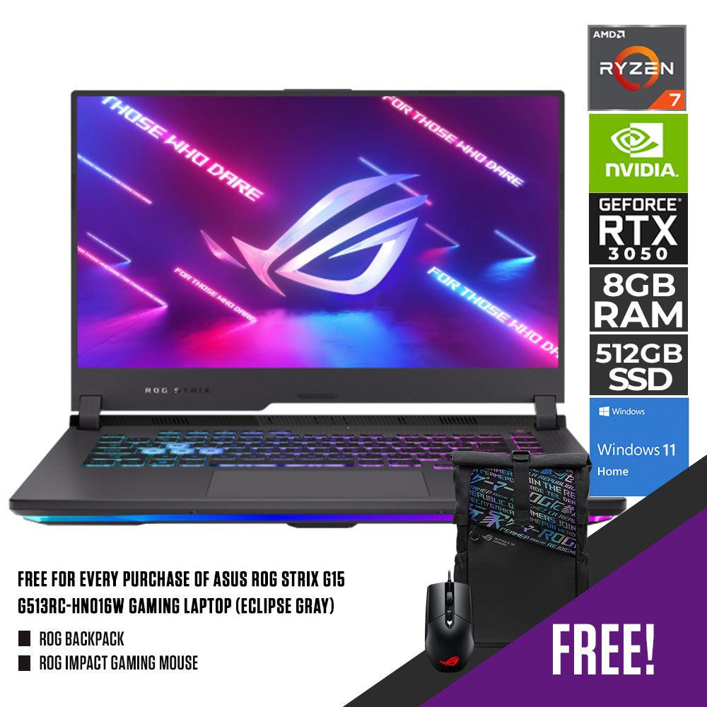 ASUS ROG STRIX G15 G513RC - HN016W GAMING LAPTOP (ECLIPSE GRAY) | 15.6" FHD | RYZEN™ 7 6800H | 8GB DDR5 | 512GB SSD | RTX 3050 | WIN11 + ROG BACKPACK + ROG IMPACT GAMING MOUSE - Nectostry