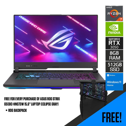 ASUS ROG Strix G513IC - HN073W Laptop (Eclipse Gray) | 15.6" FHD | Ryzen™ 7 4800H | 512 GB SSD | RTX™ 3050 | Windows 11 Home | ROG Backpack - Nectostry