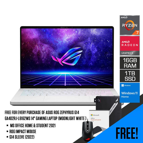 ASUS ROG Zephyrus G14 GA402RJ - L8162WS Gaming Laptop (Moonlight White Anime Matrix) | 14" QHD | Ryzen™ 7 6800HS | 16GB RAM | 1TB SSD | RX 6700S | Windows 11 Home | G14 Sleeve (2022) | ROG Impact Mouse - Nectostry