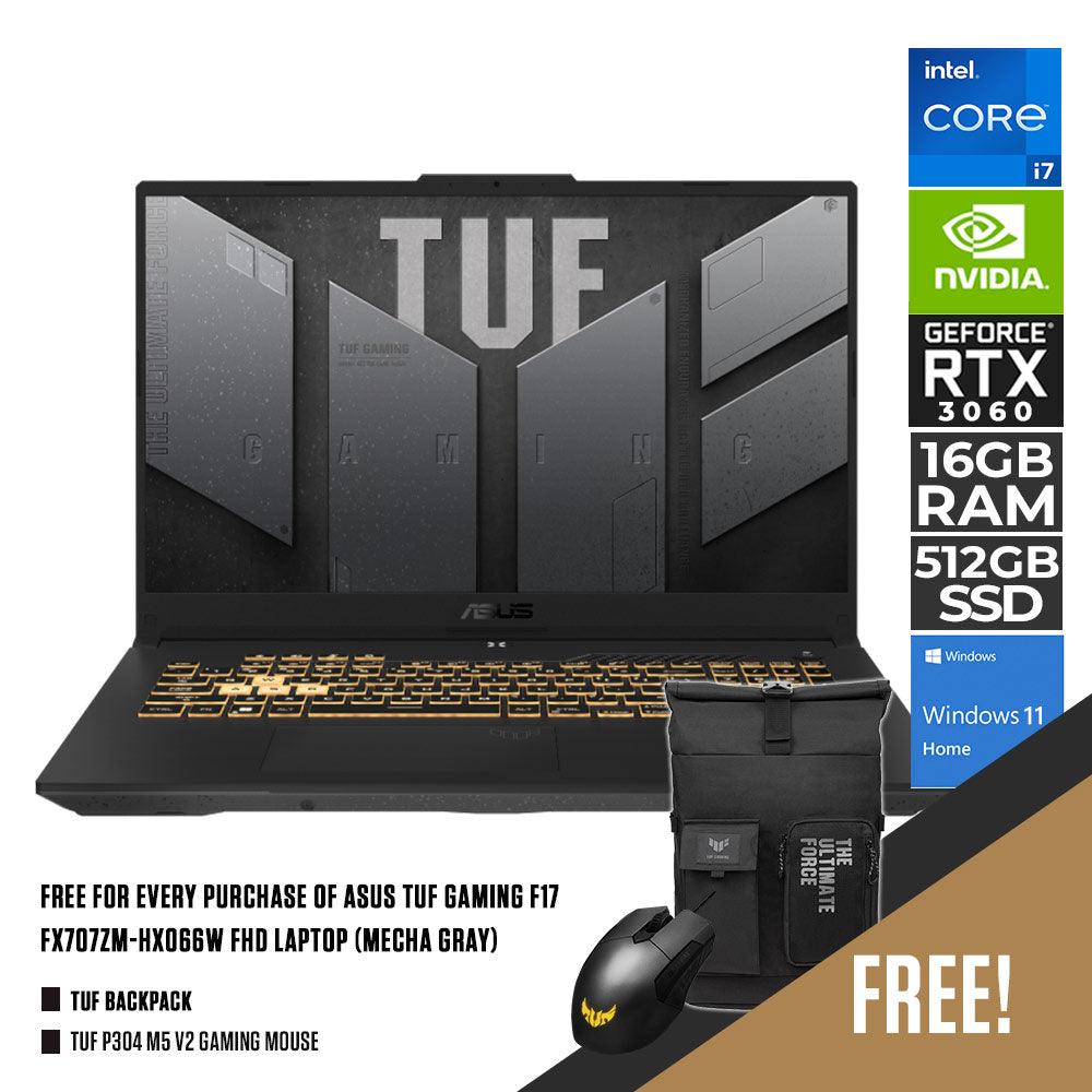 Asus TUF Gaming F17 FX707ZM - HX066W Laptop (Mecha Gray) | 17.3” FHD | i7 - 12700H | 16GB DDR5 | 512GB SSD | RTX 3060 | Win11 + TUF P304 M5 V2 Gaming Mouse + TUF Backpack - Nectostry