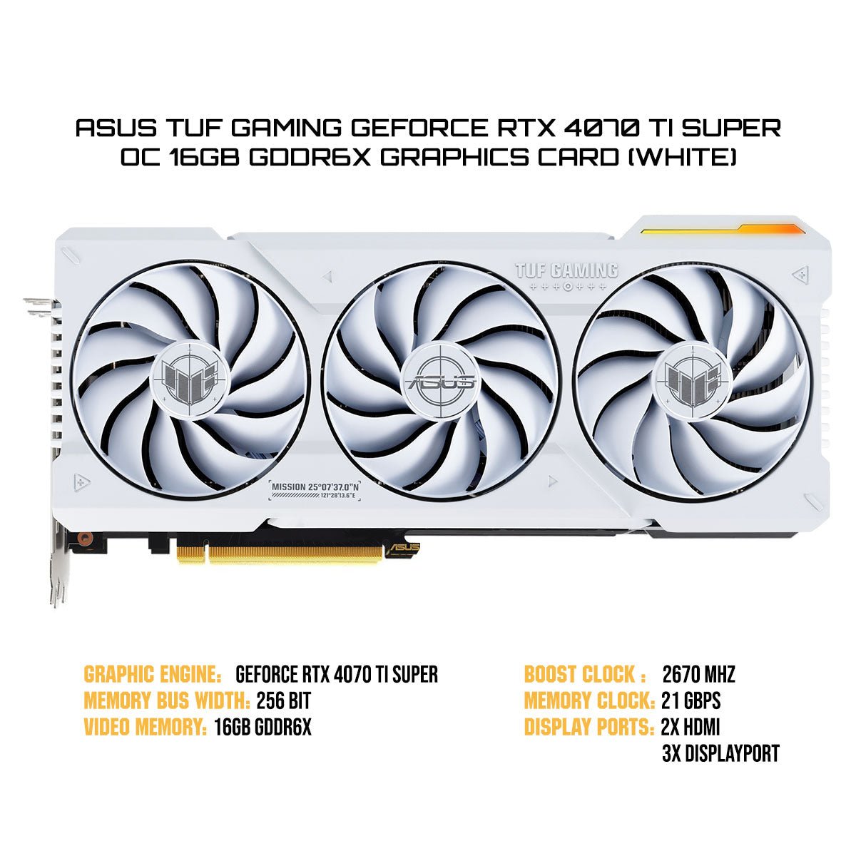Asus TUF Gaming GeForce RTX 4070 TI Super OC 16GB GDDR6X Graphics Card (White) - Nectostry