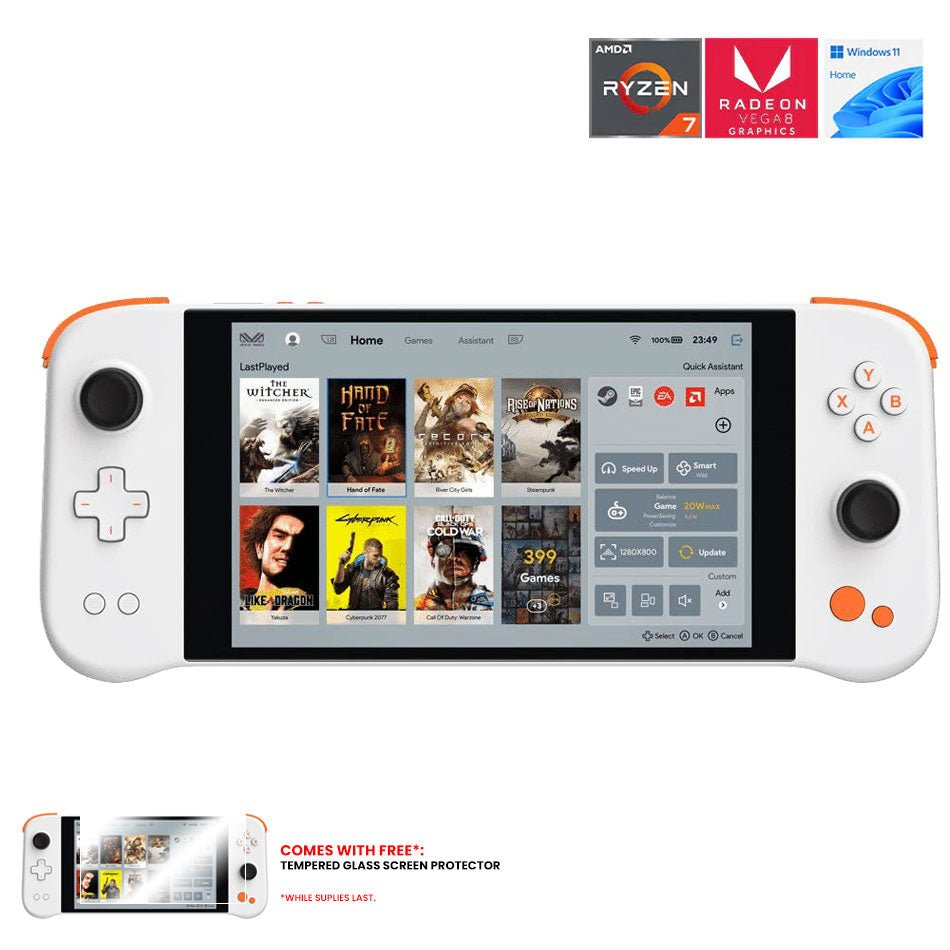 Ayaneo Next AMD Ryzen 7 5825U 16GB RAM 1TB SSD Handheld Gaming Console (Bright White) + Tempered Glass Screen Protector - Nectostry
