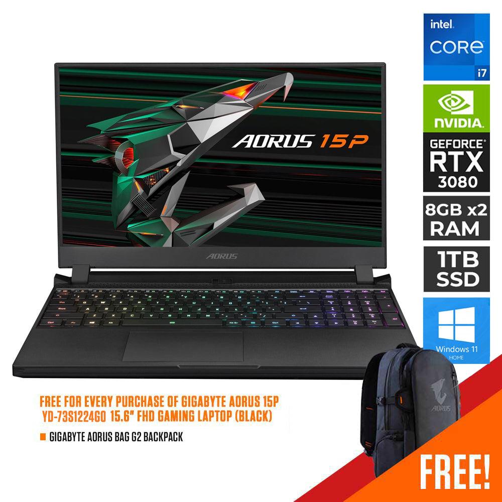 GIGABYTE AORUS 15P YD - 73S1224G0 GAMING LAPTOP (BLACK) | 15.6" IPS | i7 - 11800H | 16GB DDR4 | 1TB SSD | RTX 3080 | WIN11 + GIGABYTE AORUS G2 BACKPACK (BLACK) - Nectostry