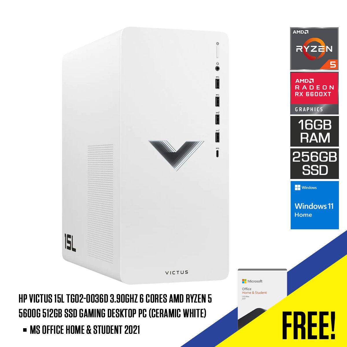 HP Victus 15L TG02 - 0036D 3.90GHZ 6 Cores AMD Ryzen 5 5600G 512GB SSD Gaming Desktop PC (Ceramic White) + MS Office Home & Student 2021 - Nectostry