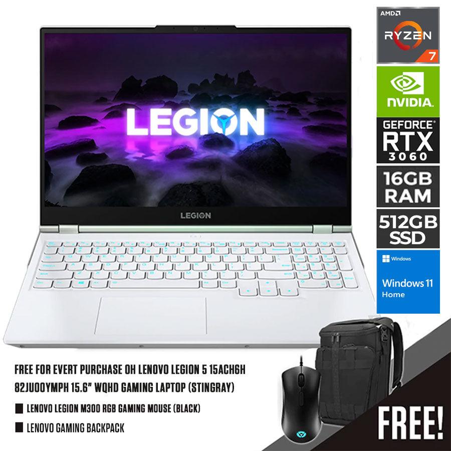 Lenovo Legion 5 15ACH6H 82JU00YMPH Gaming Laptop (Stingray) | 15.6" WQHD | Ryzen 7 5800H | 16GB RAM DDR4 | 512 SSD | RTX 3060| WINDOWS 11 HOME + M300 RGB Gaming Mouse + Active Gaming Backpack (GX41C86982) - Nectostry