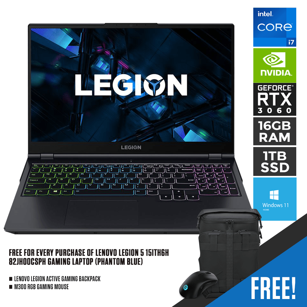 LENOVO LEGION 5 15ITH6H 82JH00CSPH GAMING LAPTOP (PHANTOM BLUE) | 15.6" WQHD | i7 - 11800H | 16GB DDR4 | 1TB SSD | RTX 3060 | WIN11 + M300 RGB GAMING MOUSE + LENOVO LEGION ACTION GAMING BACKPACK - Nectostry